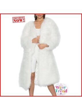 Long Faux Fur Coat Warm Furry Jacket with Pockets